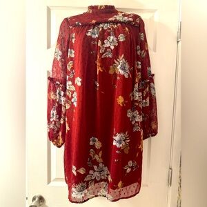 Burgundy Floral Dress 👗🍁🍂